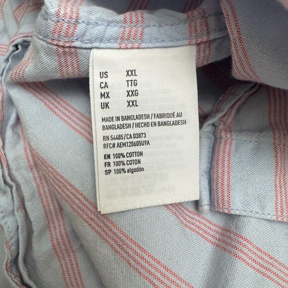 American Eagle Seriously Soft Button Down Shirt Mens XXL Red Blue Striped Cotton - Picture 4 of 15